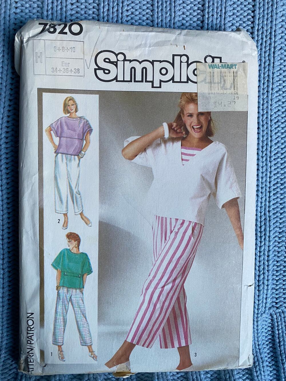Simplicity 7320 Sewing pattern oversized top straight leg pant 1980s size 6 8 10